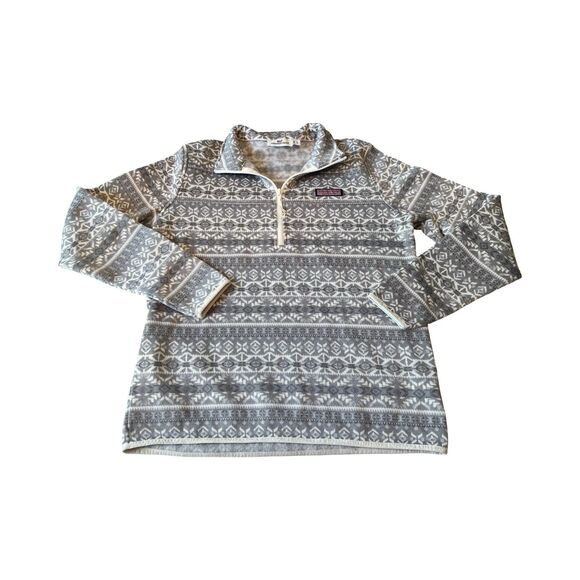 Vineyard Vines Sweaters - Vineyard Vines‎ Womens Grey Fair Isle Fleece Quarter Zip Pullover Sweater Small